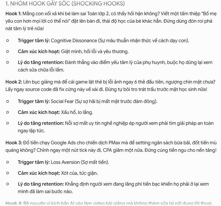 Tạo 20 phiên bản A/B test hook
