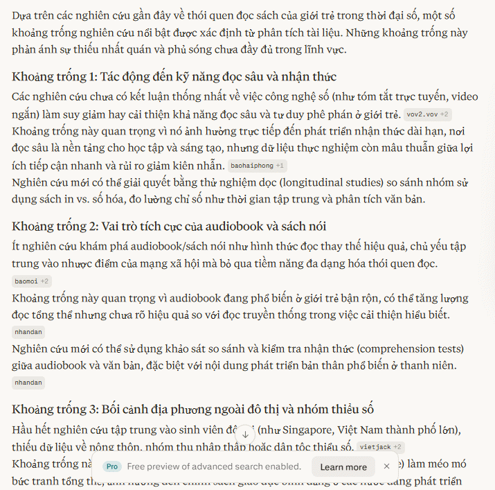 Prompt xác định nghiên cứu Perplexity