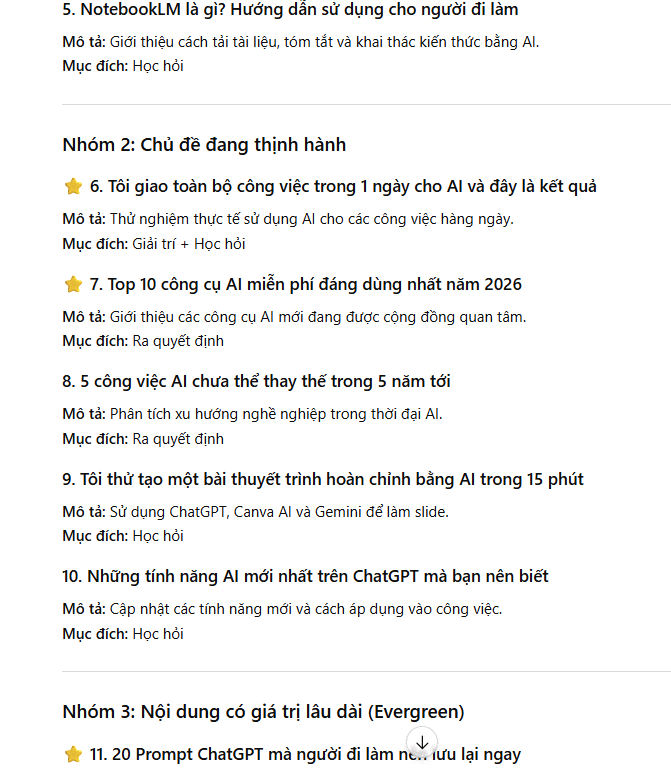 Prompt 1. Công cụ tạo ý tưởng video