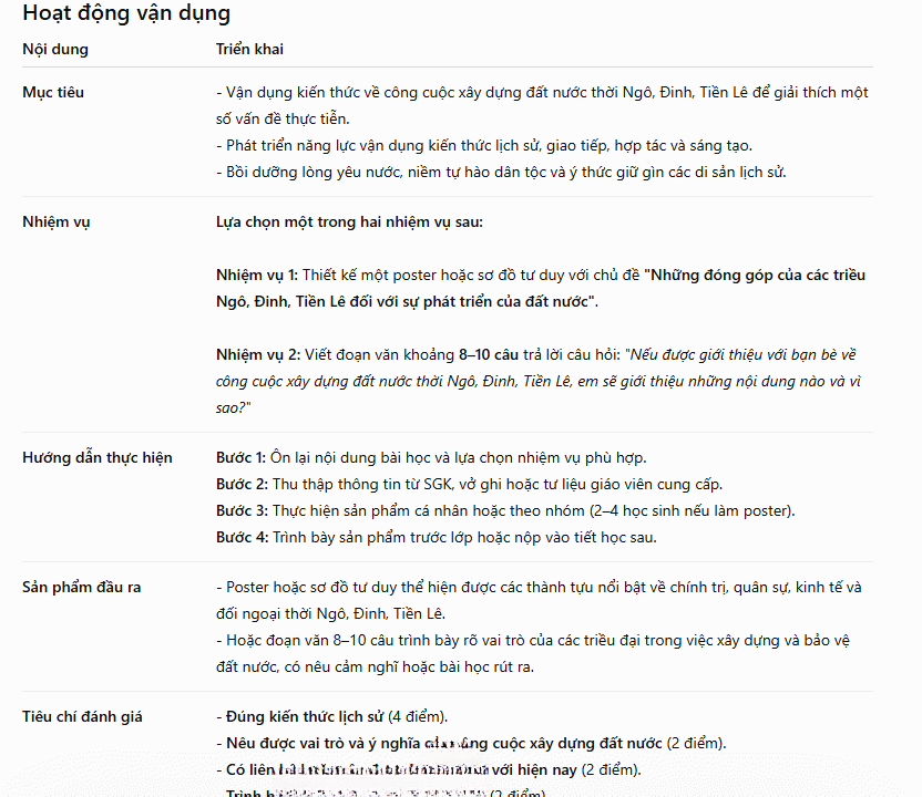 Tạo hoạt động vận dụng