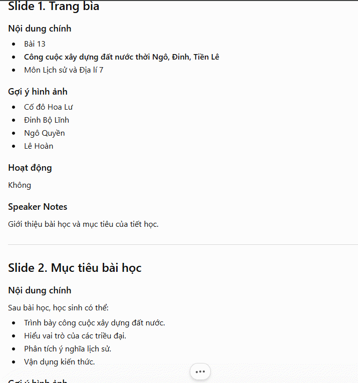 Prompt tạo slide bài giảng