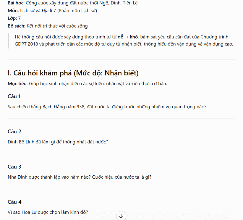 Prompt tạo câu hỏi thảo luận