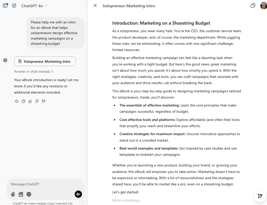 Đề xuất của ChatGPT cho phần mở đầu của một cuốn sách điện tử