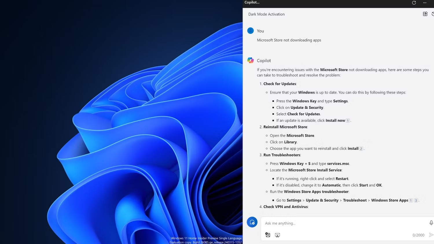 Yêu cầu Copilot giải quyết vấn đề trong Windows