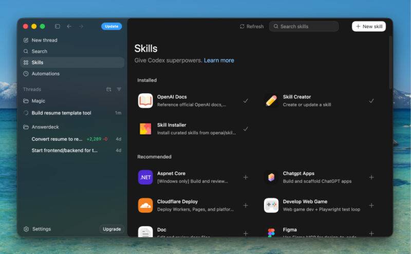 Codex Skills trong ứng dụng desktop