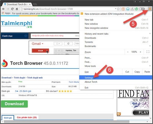 tai video trong trinh duyet torch brower bang idm