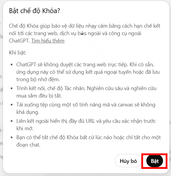 Kích hoạt Lockdown Mode trên ChatGPT