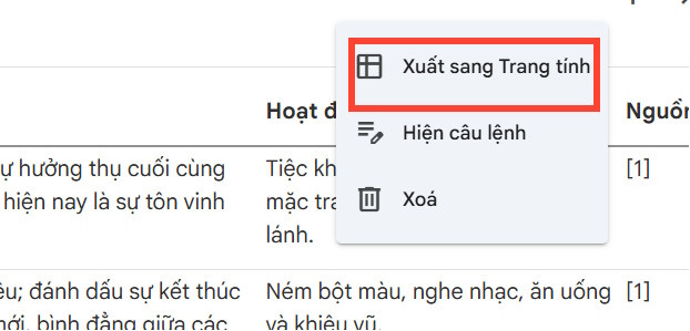 Xuất bảng dữ liệu trên Sheets bằng NotebookLM