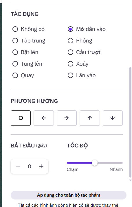 Chọn hiệu ứng trên Genially AI