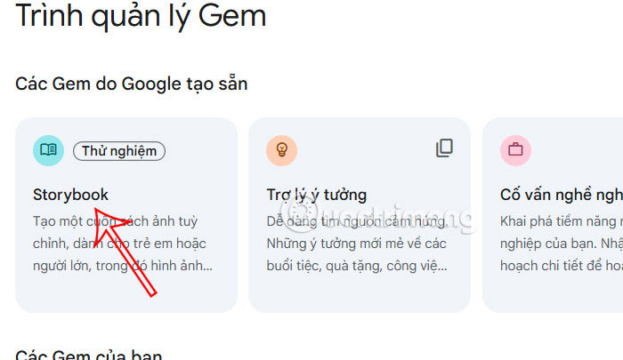 Chọn Storybook trên Gemini