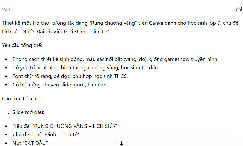 Prompt tạo trò chơi Rung chuông vàng trên ChatGPT