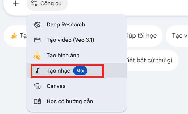 Tạo nhạc trên Gemini