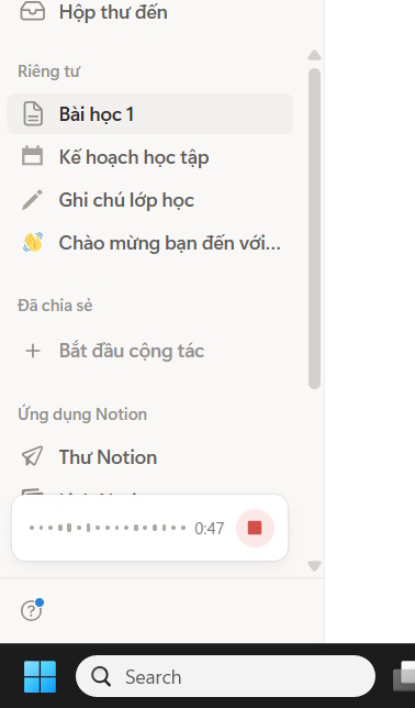 Thời gian thu âm giọng nói Notion AI