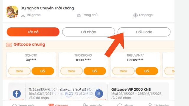 Nhấn vào nút Đổi code