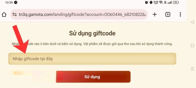 Nhập mã code ở phía bên trên, rồi chạm vào nút Sử dụng