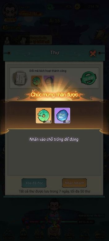 Ấn vào hòm thư Đổi mã thành công