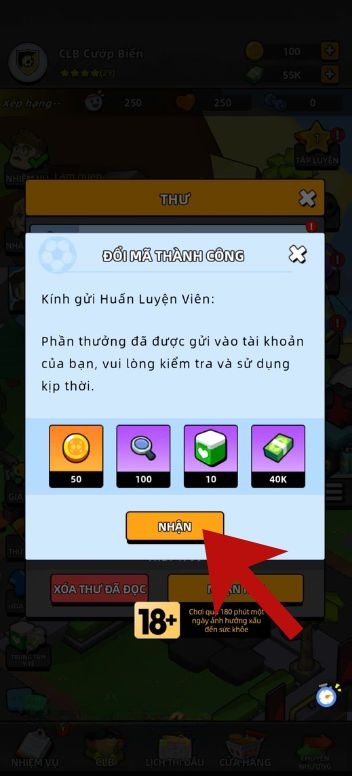 Chạm vào nút Nhận