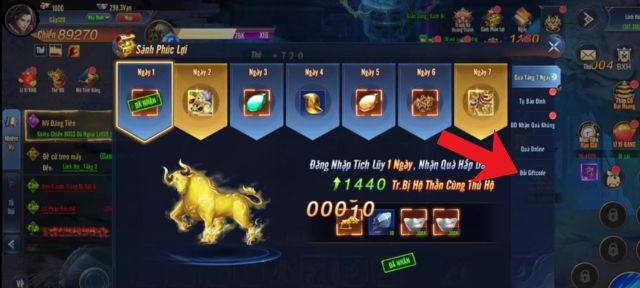 Chạm vào mục Đổi giftcode
