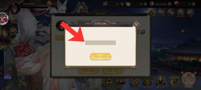 Nhập mã giftcode > Ấn vào nút Xác nhận