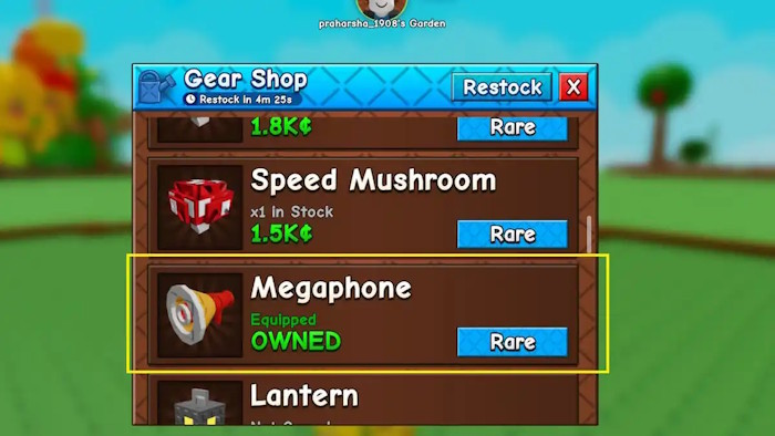 Cửa hàng bán Megaphone trong Grow A Garden 2