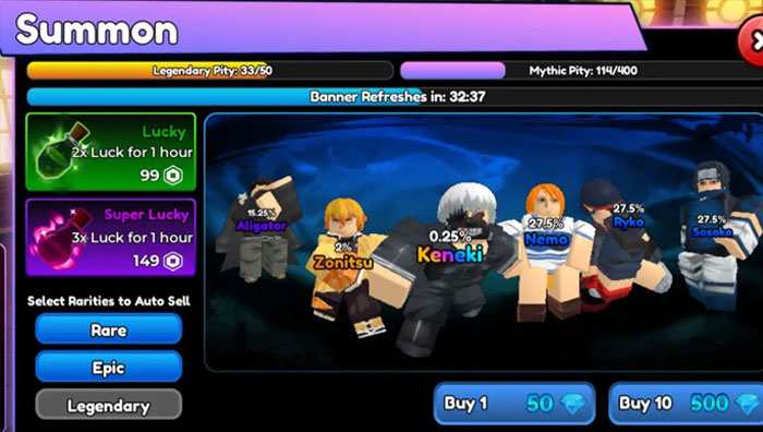 Legendary và Mythic là những đơn vị mạnh nhất trong Anime Royale
