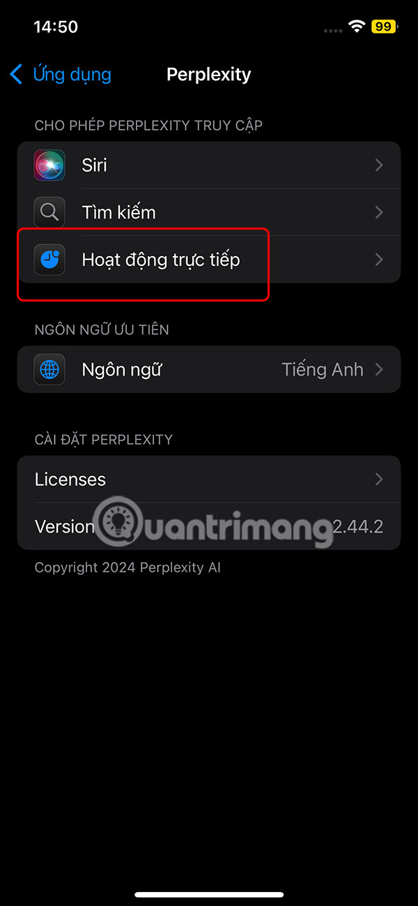 Perplexity hoạt động trực tiếp