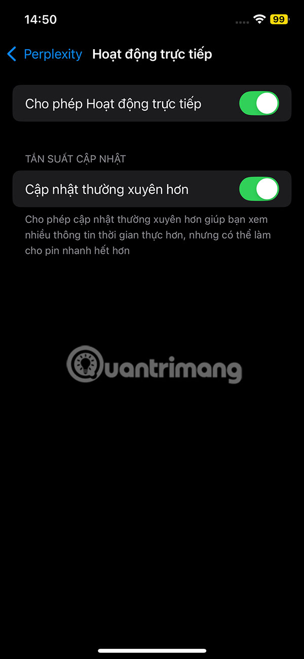 Bật Perplexity hoạt động trực tiếp