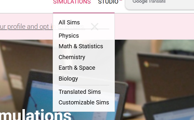 Chọn môn học mô hình thí nghiệm trên PhET