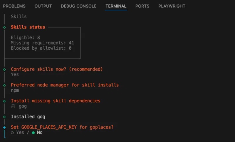 Trạng thái skill của Clawdbot