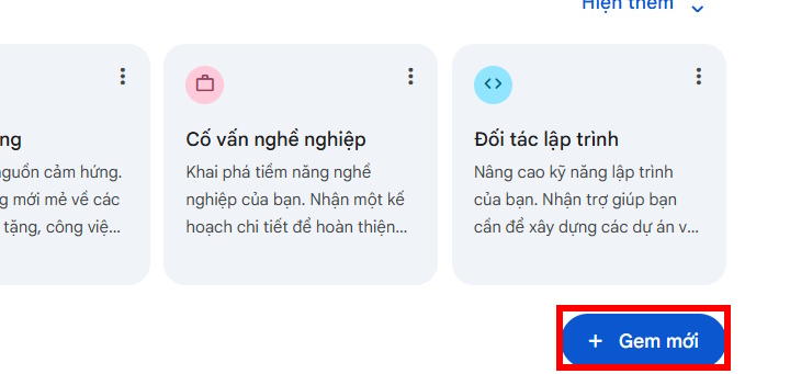Tạo Gem mới trên Gemini