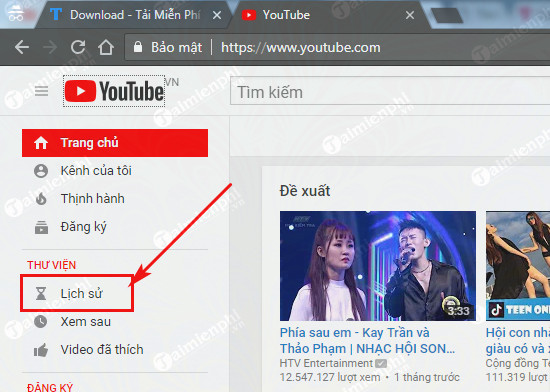 xoa lich su tim kiem youtube