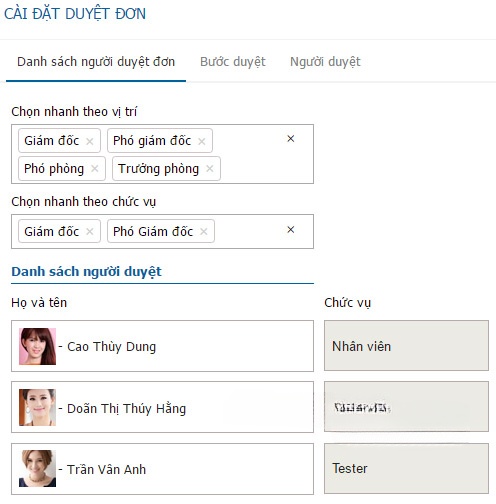 Cài đặt duyệt đơn