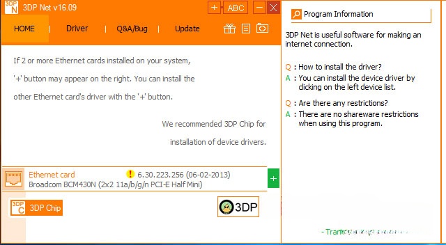 Giao diện chính của ứng dụng 3DP Net miễn phí cho máy tính
