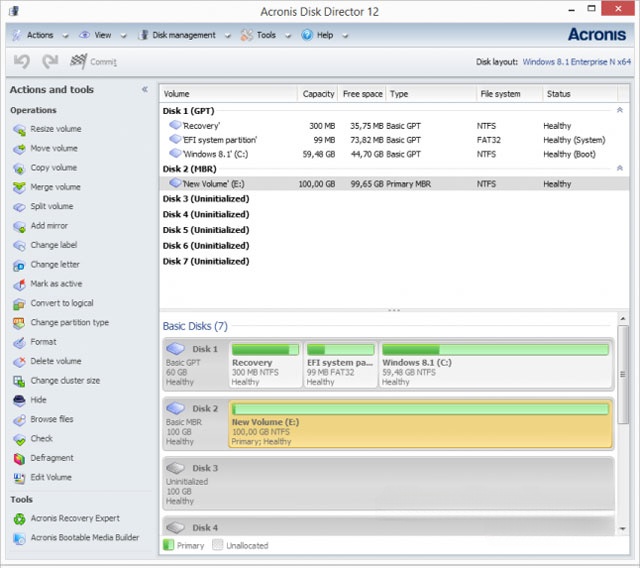 Giao diện Acronis Disk Director 12