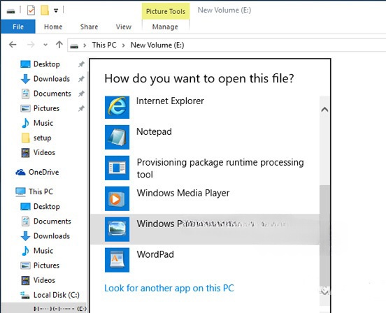 Chọn trình xem ảnh mặc định trong Windows 10