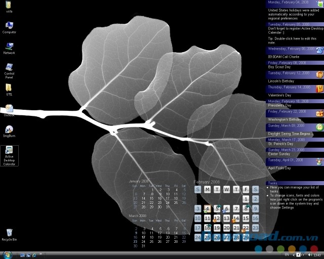 Active Desktop Calendar chứa rất nhiều tính năng tiện ích