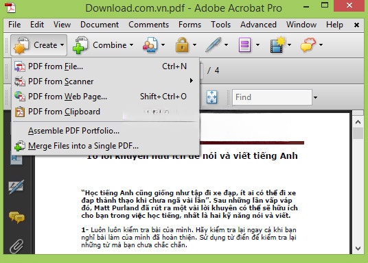 Tùy chọn tạo file PDF với nút Create