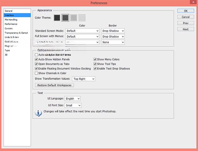 Tùy chọn màu sắc giao diện cho Photoshop CS6