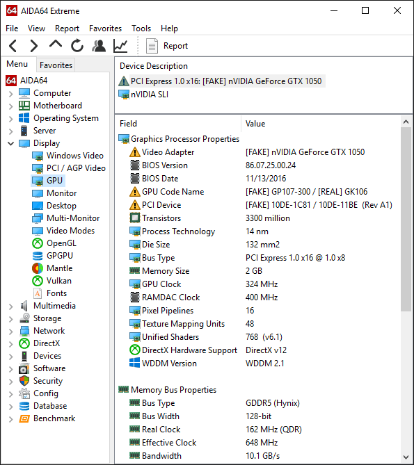 Menu AIDA64 Extreme Edition 6.25