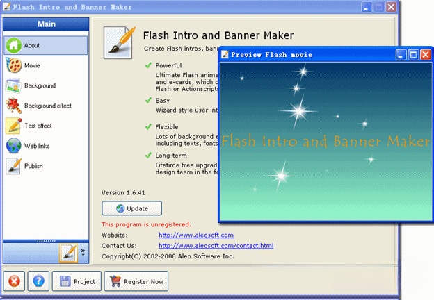 Giao diện chính của Aleo Flash Intro Banner Maker