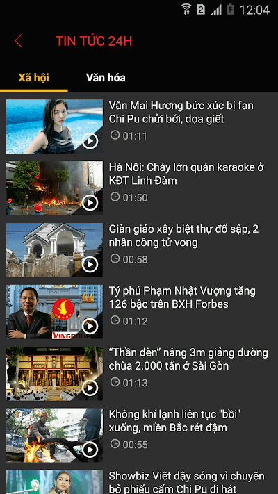 Danh sách video trên AnNinhTV cho Android