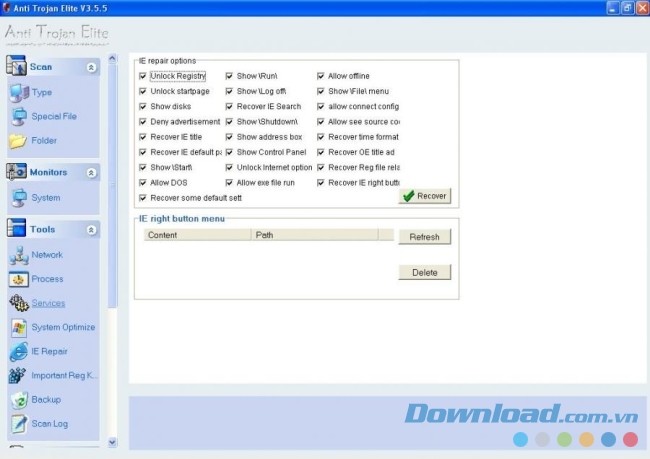 Màn hình giao diện chính của Anti Trojan Elite