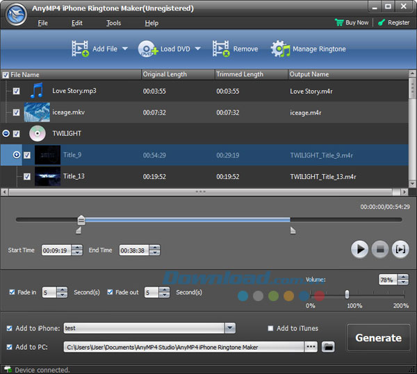 Tạo nhạc chuông cho iPhone AnyMP4 iPhone Ringtone Maker