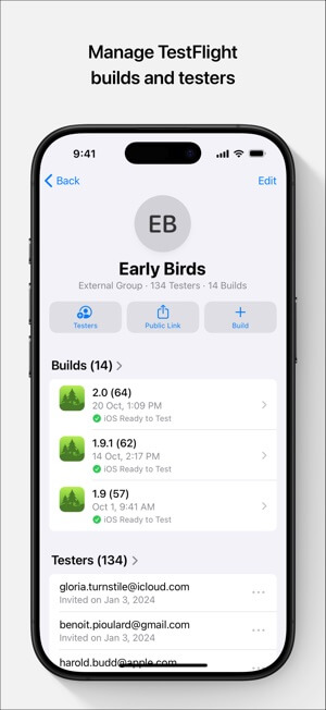 Quản lý các bản dụng và thử nghiệm qua TestFlight