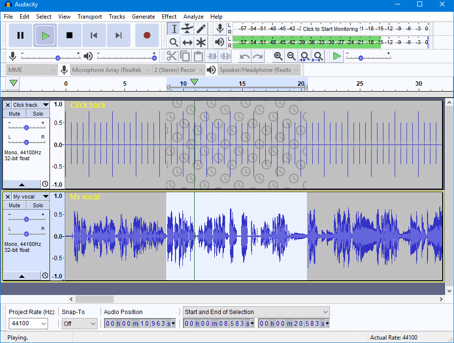 Audacity mặc định theme màu sáng