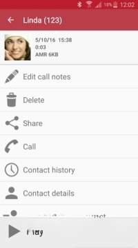 Menu ứng dụng Call Recorder cho Android