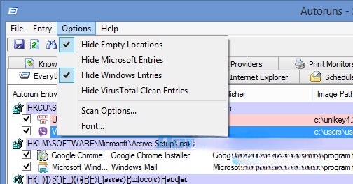 Lựa chọn trong mục Options Lựa chọn trong mục Options