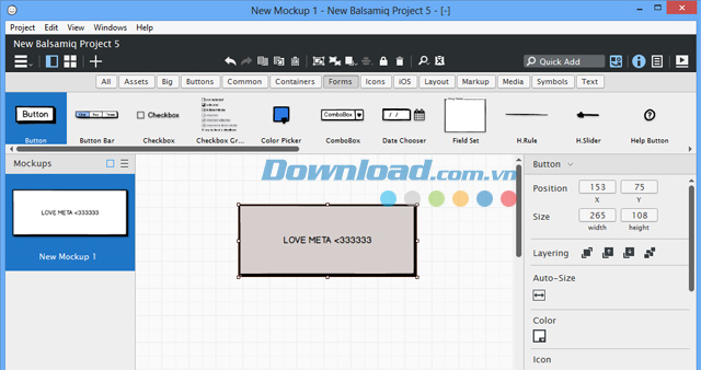 Giao diện phần mềm Balsamiq Mockups