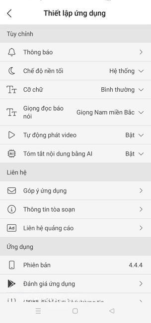 Tùy chỉnh giao diện ứng dụng Báo Dân trí