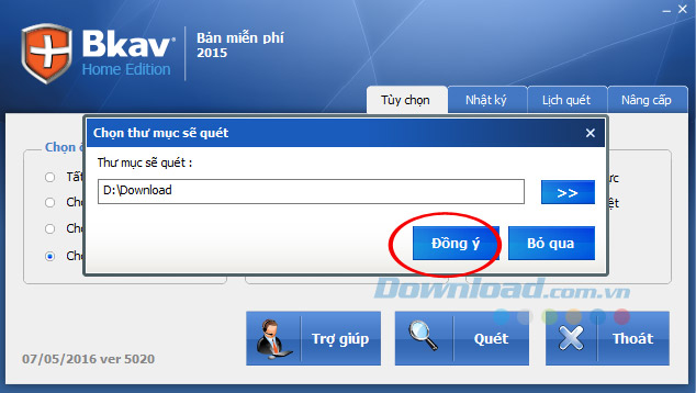 Chọn thư mục quét virus